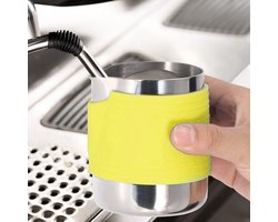 Melkopschuimbeker Roestvrijstaal - Koffiekan Barista - Latte Art Maken - Geïsoleerd Siliconen Handvat - 350 ml Capaciteit - Geel