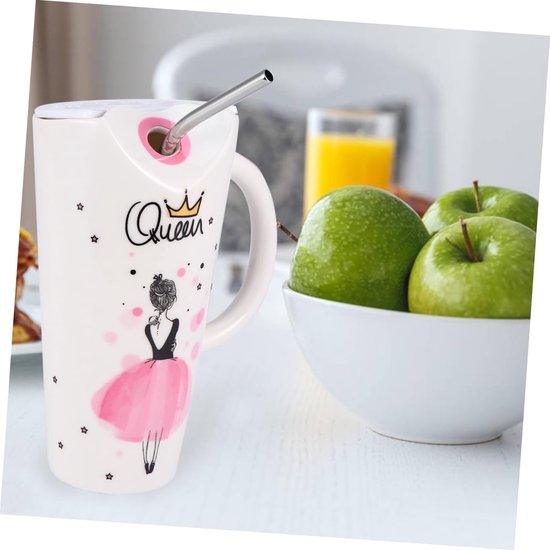 Grote Beker - Keramische Mok - Thuis Kantoor Reizen - Inclusief Deksel Rietje - 600 Ml - Diverse Kleuren — afbeelding 3