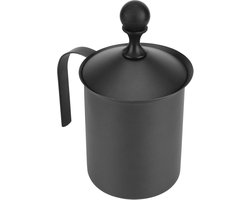 Handmatige Melkopschuimer - Roestvrij Staal - Koffie Maken - Dubbellaags Filter - 400CC Inhoud - Zwart