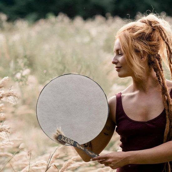 Sjamaan Trommel - Handgemaakte Trommel - Spirit Muziek - Levensboom Symbool - 25 cm Diameter - Bruin — afbeelding 5