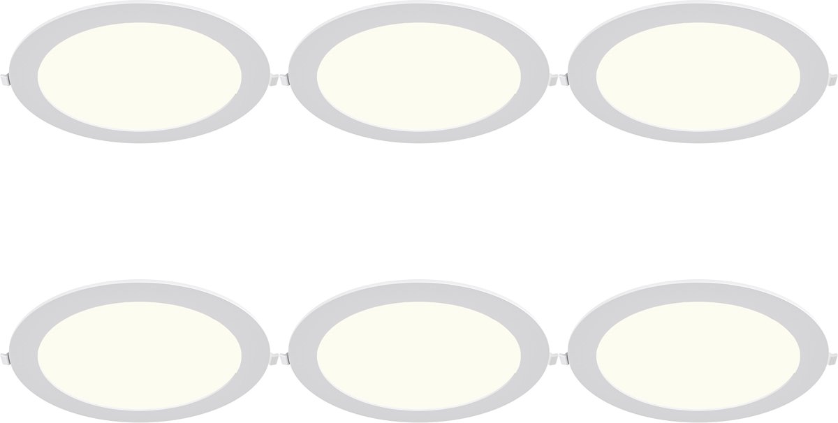 LED Downlight Inbouwspot Dimbaar 6 Stuks - Kingtron Thin - 18W 1800lm 120° Bundelhoek - Natuurlijk Wit 4000K - IP40 - Rond - Wit - Ø229mm Buitenmaat - Ø205mm Zaagmaat