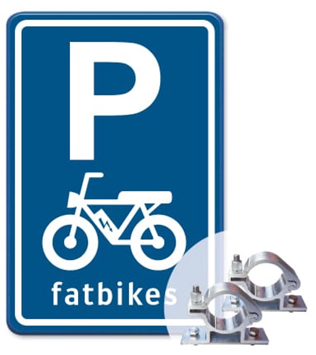 Parkeerbord Fatbikes - blauw - Weerbestendig Aluminium - 30x45 cm - Bevestiging: Met paalbeugels Ø48mm