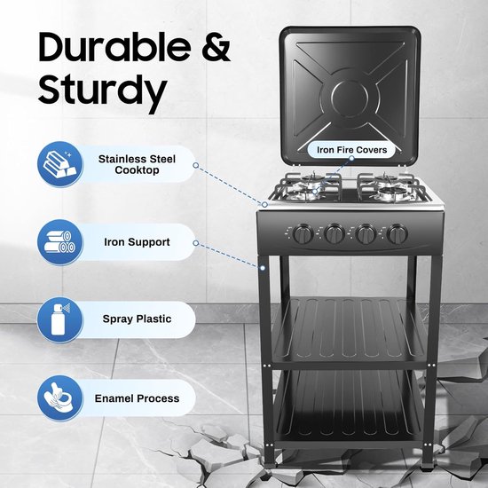 Gasfornuis 4 Pits - Buiten Koken - Efficiënt Koken - Windbestendig Ontwerp - 49x49x79 cm - Zwart — afbeelding 4