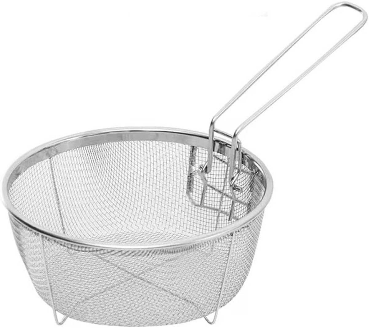 Friteuse Mand - Zeefmand Keuken - Frituren Koken - Afneembaar Handvat - 23x23cm - Zilver