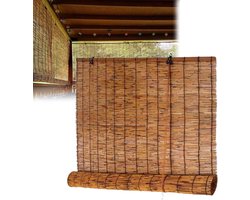 Bamboe Rolgordijnen - Natuurlijke Zonwering - Privacy Buiten - Lichtfilterend Ademend - 165x180cm - Natuurlijk