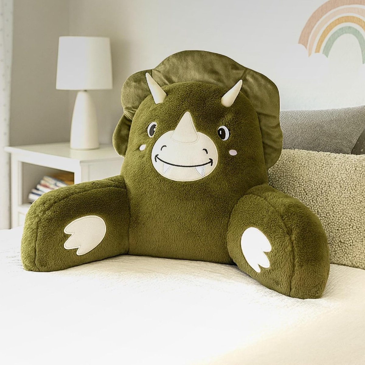 Bedkussen met Armleuningen - Leeskussen Rugsteun - Comfortabel Ontspannen - Verstelbare Vulling - 66x37x48cm - Dinosaurus