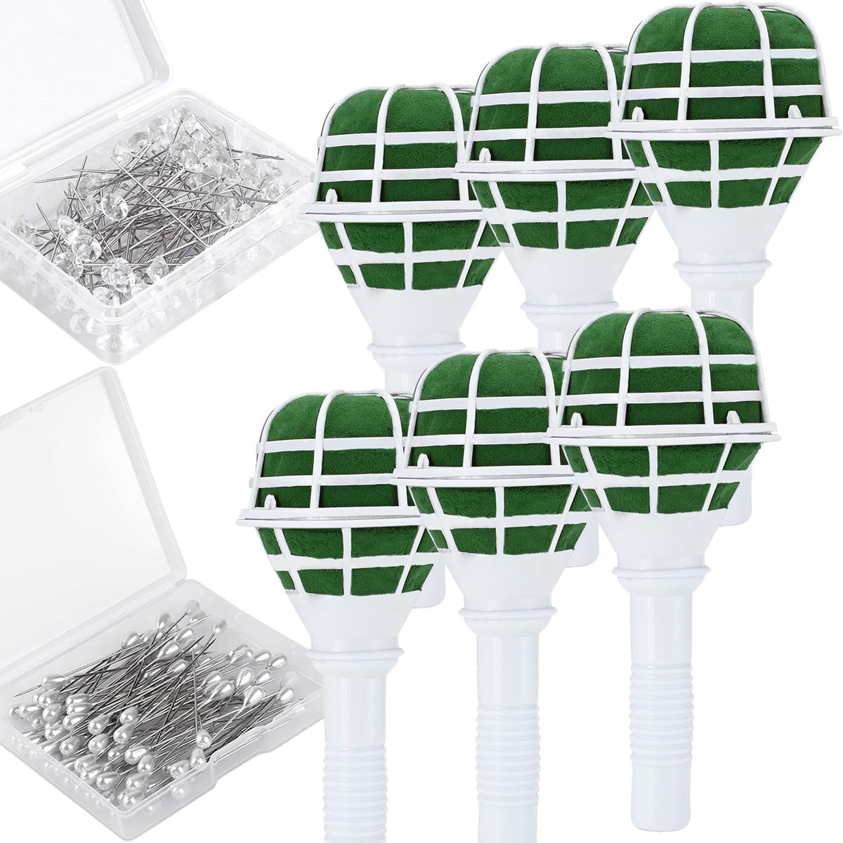 Bloemstuk Houder Set - Boeket Houder - Bruiloft Decoratie - Inclusief 200 Bloemisten Pinnen - 6 Stuks