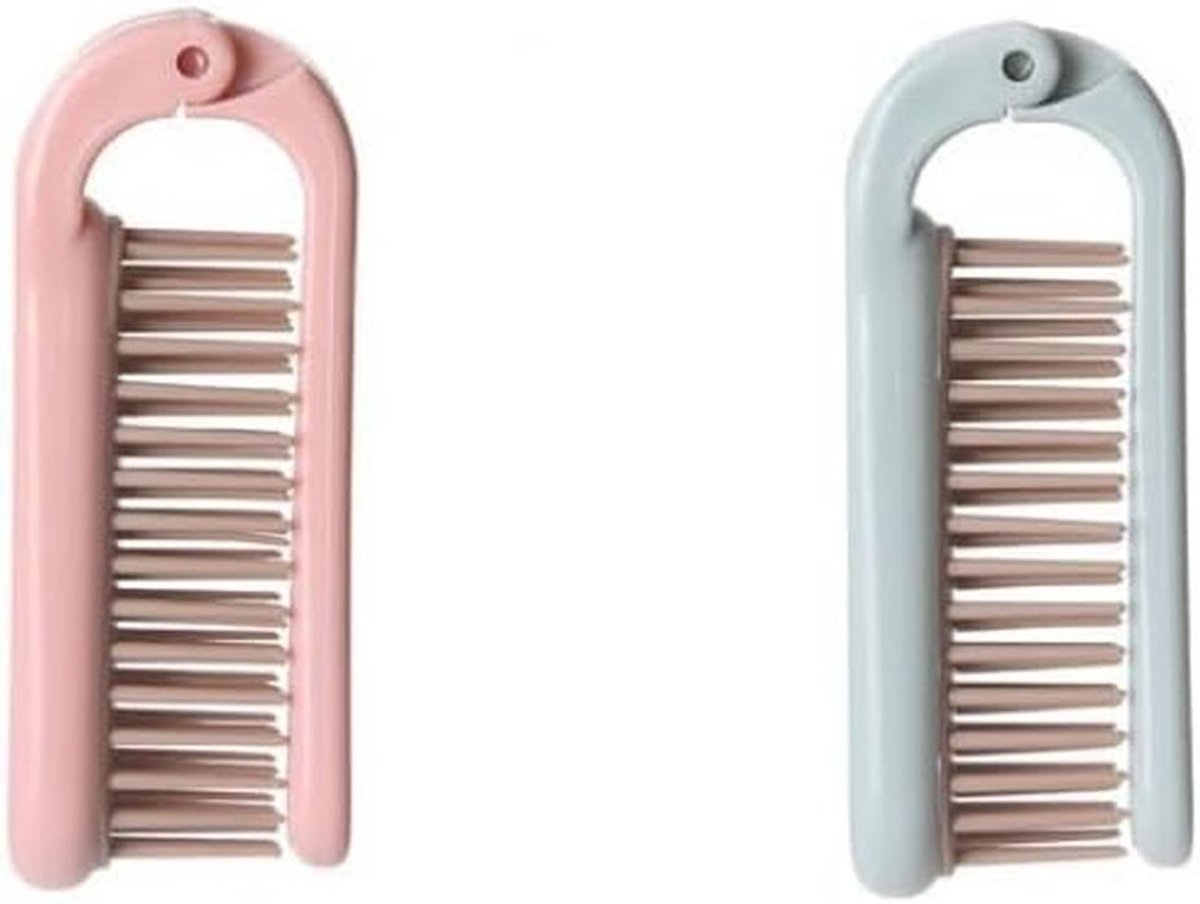 Opvouwbare Kammen - Zak Kammen - Haar Styling - Dubbele Kop Ontwerp - Compact Formaat - Roze Blauw