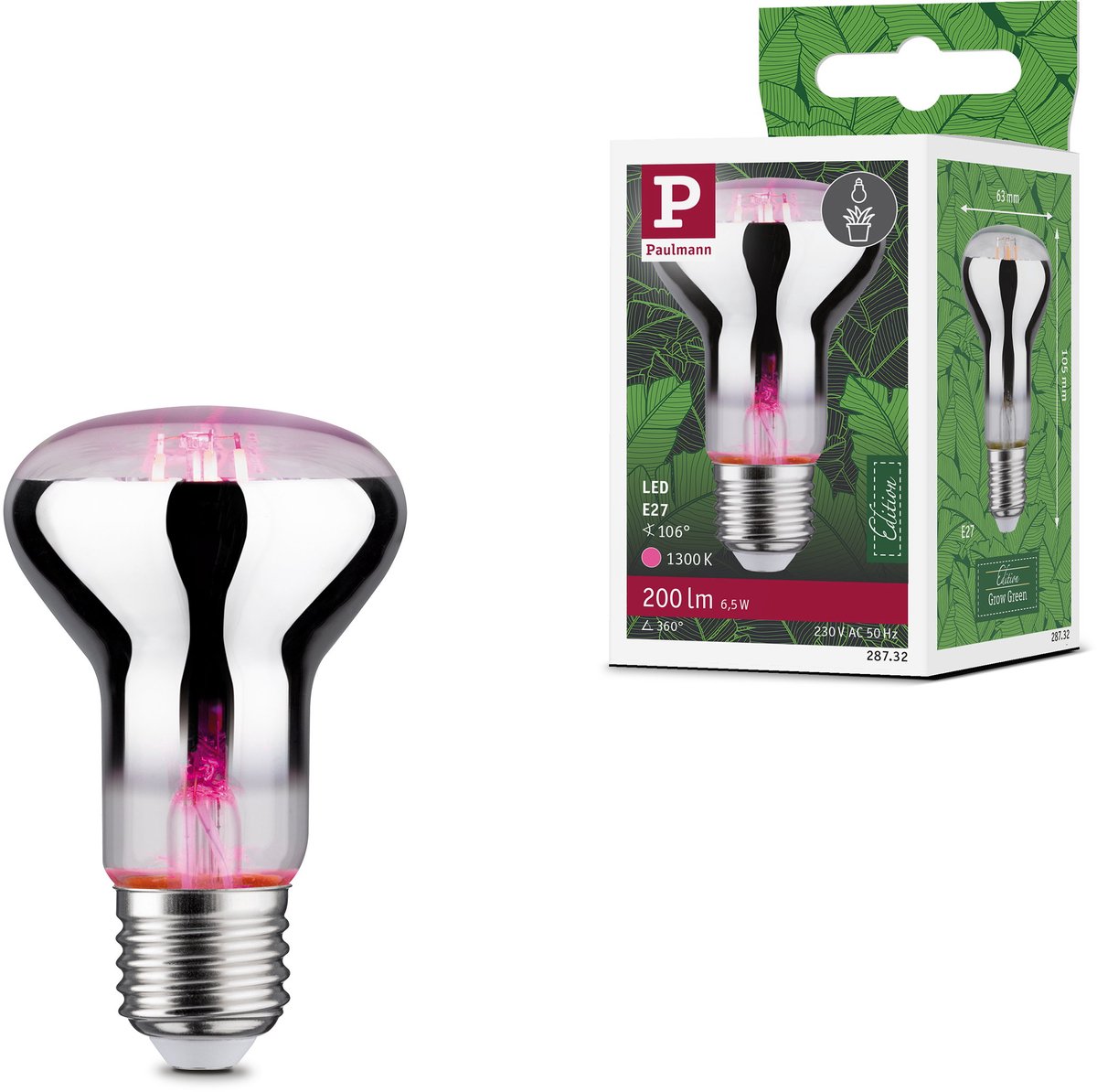 Grow Green Edition Filament 230 V LED-reflector E27 R63 200lm 6,5W 1300K Zilver, Groeilicht