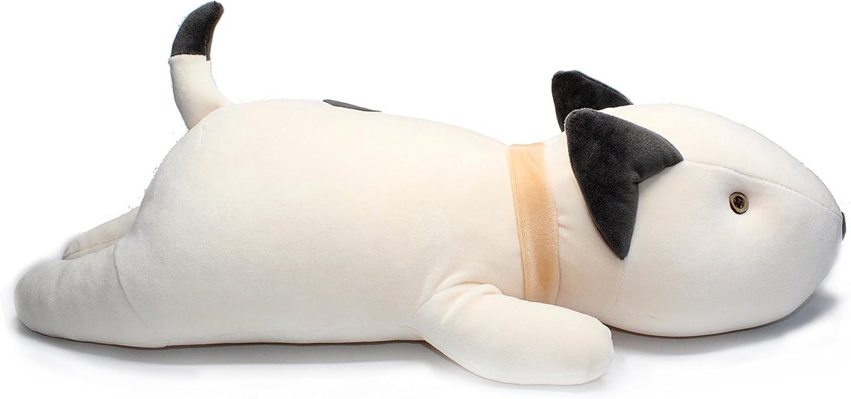 Bullterriër Knuffelkussen - Zacht Speelgoed Hond - Knuffelen Slapen Spelen - Realistisch Hondendesign - 53 cm Groot - Wit