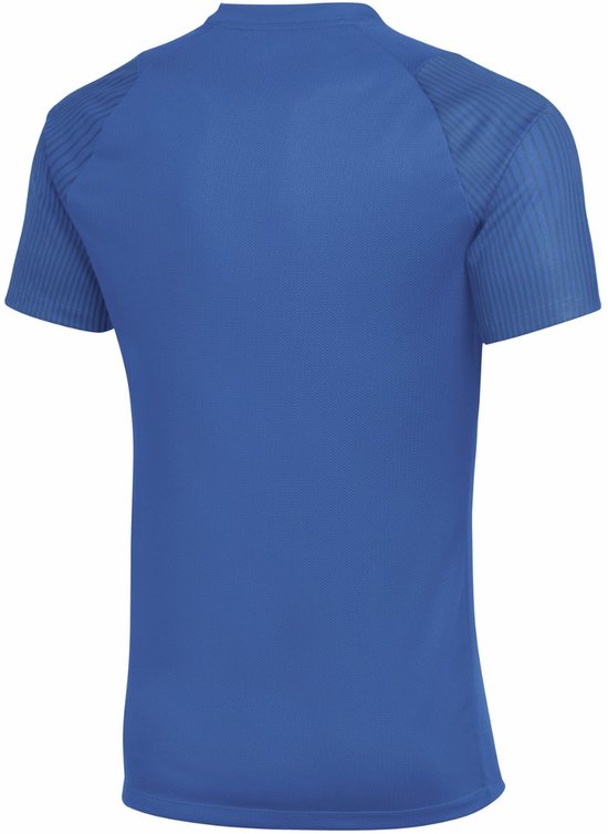 Blauw Nike T-shirt met korte mouwen, ronde hals en gestreepte schouders.