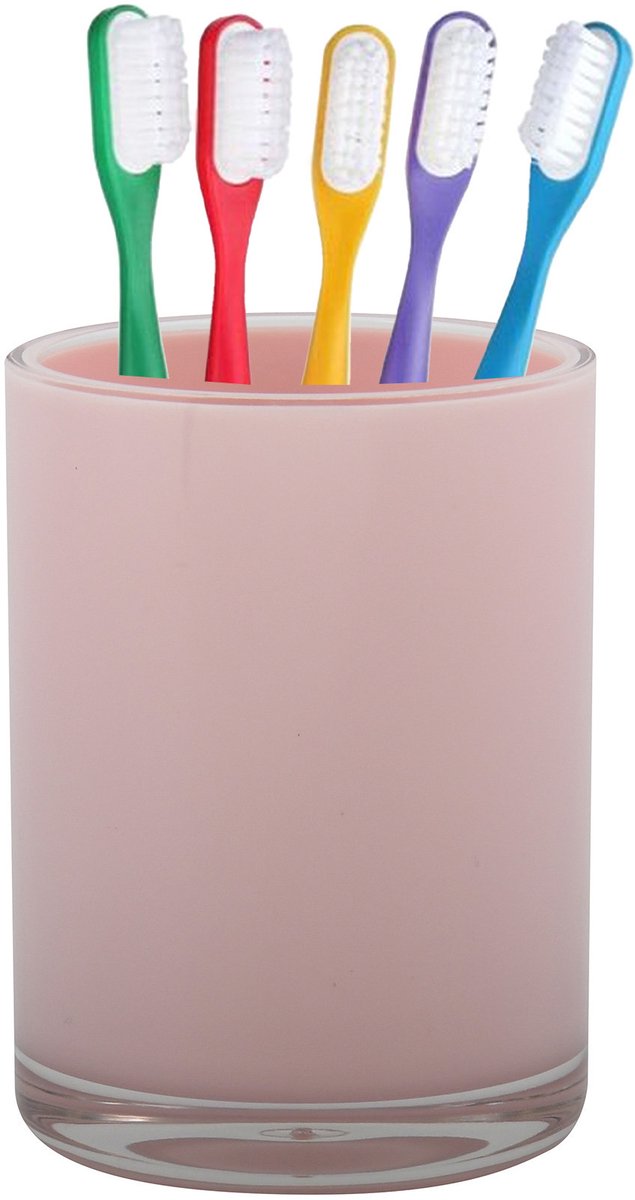 Home & Styling badkamer bekers - tandenborstelhouder - Troyes - kunststof - roze - 7 x 9 cm
