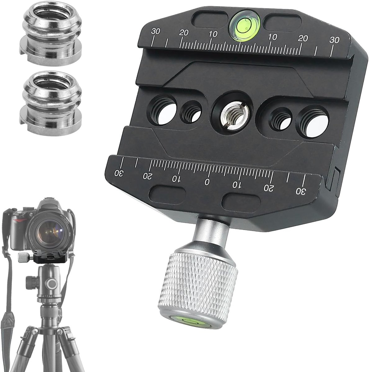 Snelwisselklem - Arca Swiss Klem - Statief Stabiliteit - Met 2 Adapters - 70 mm - Zilver Grijs
