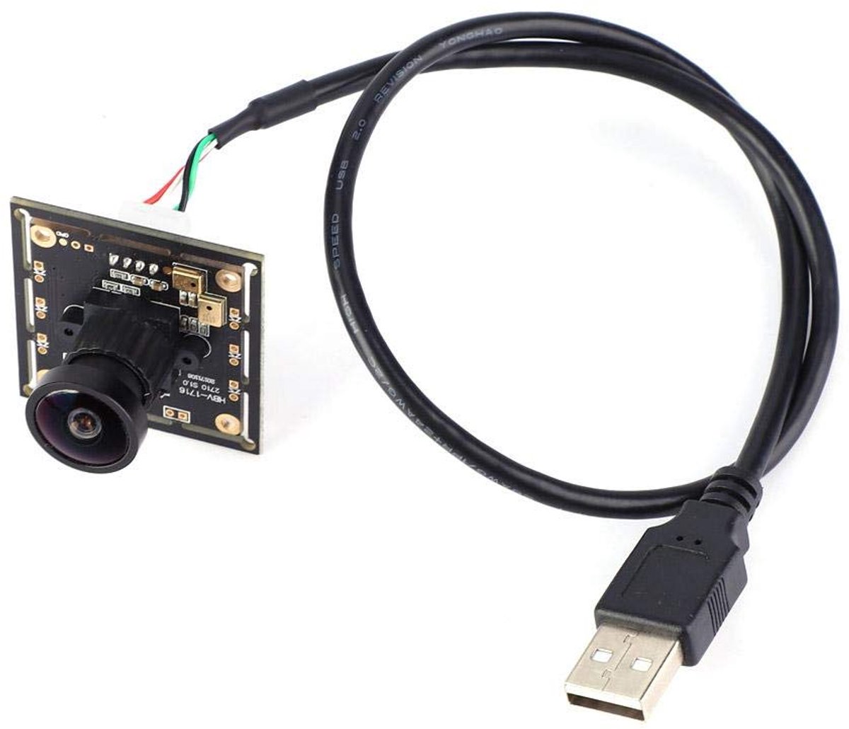 USB Camera Module - Webcam Component - Beeldopname - 140 Graden Groothoek - 38x38x25mm - Zwart