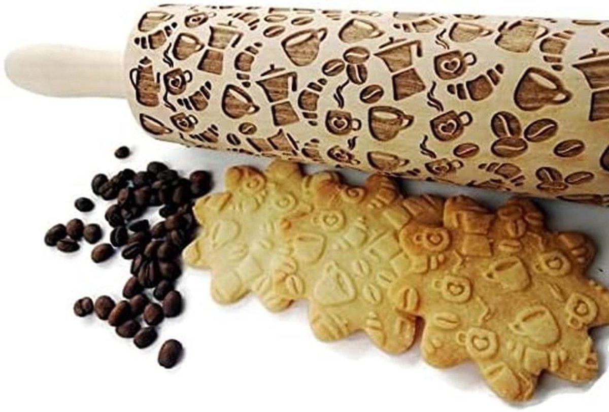 Houten Deegroller - Gegraveerde Roller - Koekjes Bakken - Uniek Patroon - 40 x 6 x 6 cm