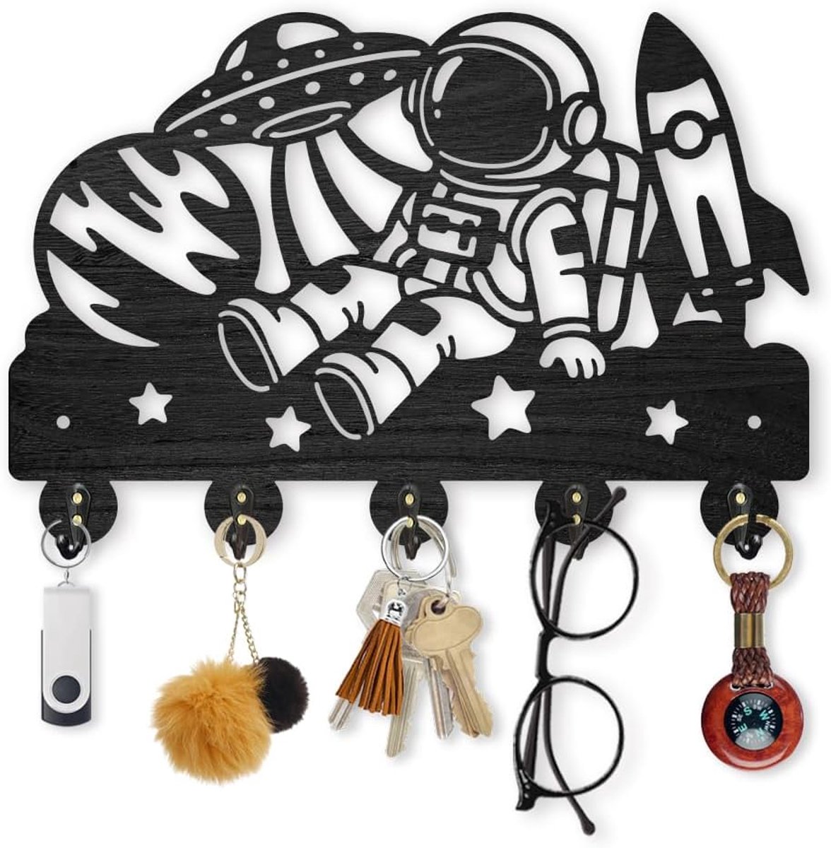 Houten Sleutelhouder - Wandkapstok Haken - Entree Organiseren - Astronaut Design - 30 x 20