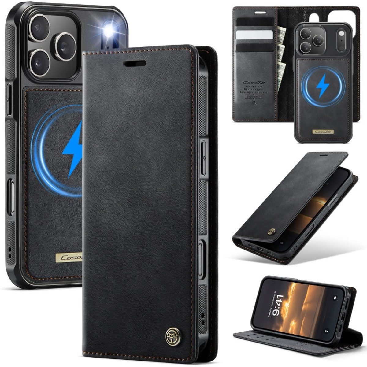 Luxe 2-in-1 Magnetische Afneembare Portemonneehoes + Backcover voor iPhone 17 Pro _ Zwart