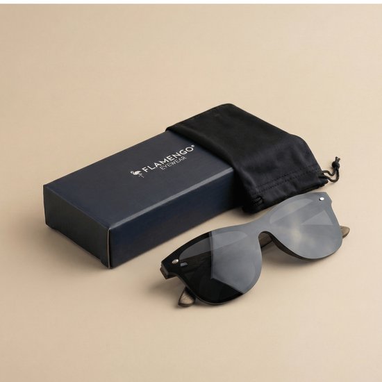 Lunettes de soleil sans monture FLAMENGO - Lunettes de soleil - Festival - Sport - Sports d'hiver - Plage - Lunettes de soleil de ski - UV400 - Polarisées - Convient aux femmes / hommes - Design élégant - Zwart avec pieds en bois - incl.