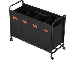 SONGMICS - Wasmand - Wasmand met 4 Vakken - 200L Waswagen op Wielen - Voor Badkamer Slaapkamer Wasruimte