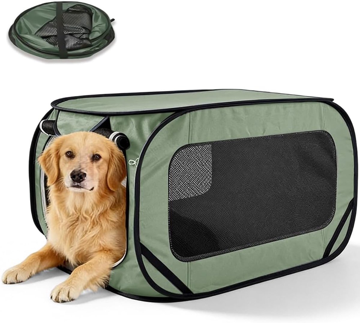 Opvouwbare Hondenbox - Draagbare Kattenbox - Veilig Huisdier Transport - Meerdere Geventileerde Zijkanten - 94x53x53 cm - groen