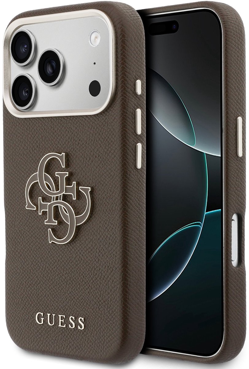 Guess PU Resin Logo Backcover - Geschikt voor iPhone 17 Pro Max - Bruin