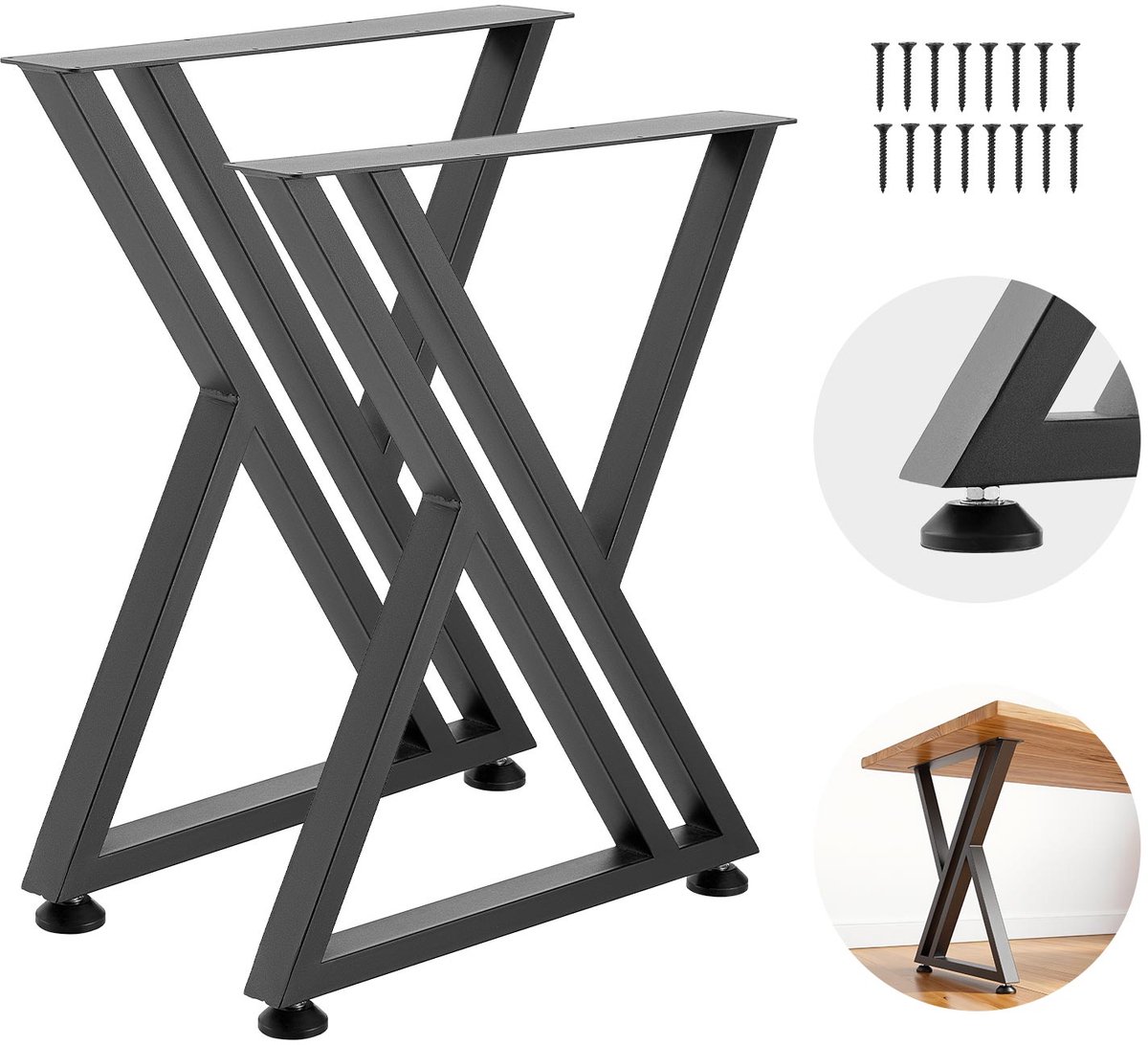 Vevor Tafelpoten, Set van 2, 610x740 mm, X-Vormige Tafelvoet, Draagvermogen 1000 Kg, Tafelpoten van Koolstofstaal, Meubelvoeten, Tafelonderstel, Tafelpoten voor Bureaus, Salontafels, Eettafels, Zwart