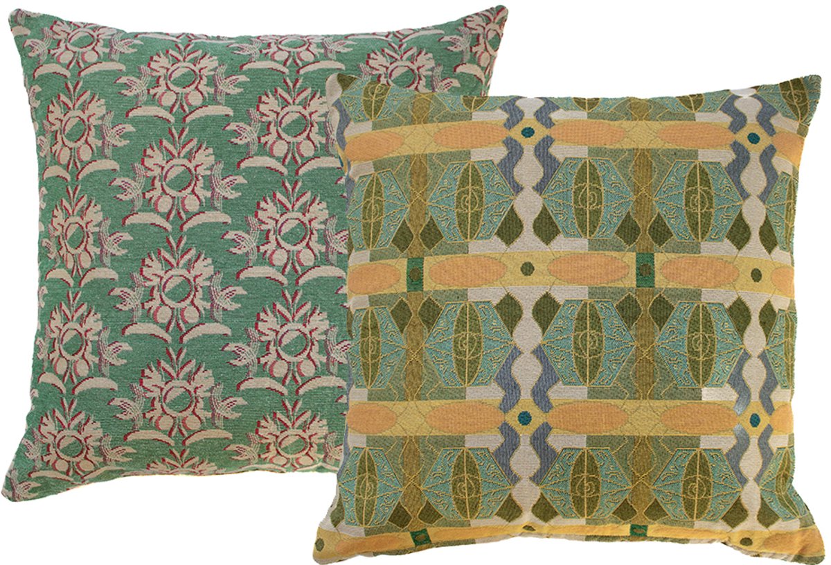 NIN-NIT - Fleur Soleil kussen - 100% geweven katoen - sierkussen met zonnige natuur en bloemen print - groen - oranje - roze - beige - geel - blauw - multicolor - 50x50 cm