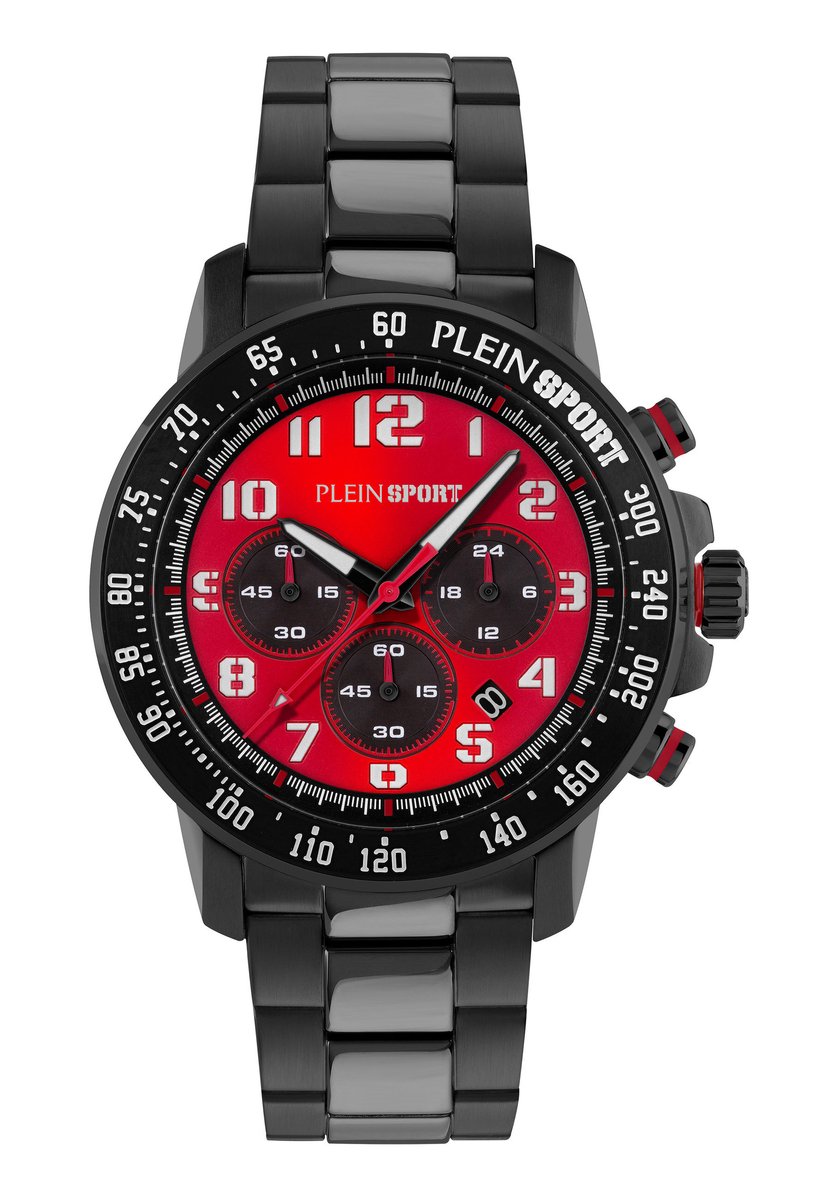 Plein Sport Chronorace Quartz Chronograaf Horloge Roestvrij Staal Kast: 100% Gerecycled Roestvrij Staal| Armband: Siliconen 45 mm PSJGA0126, PSJGA0226, PSJGA0326, PSJGA0526