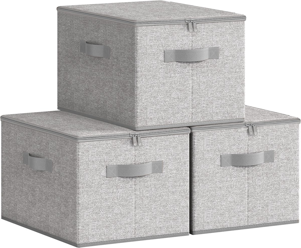 SONGMICS - Opbergbox - Opbergdoos - Met Deksel - 3-delige Set - Opvouwbare Stofbox met Handgrepen