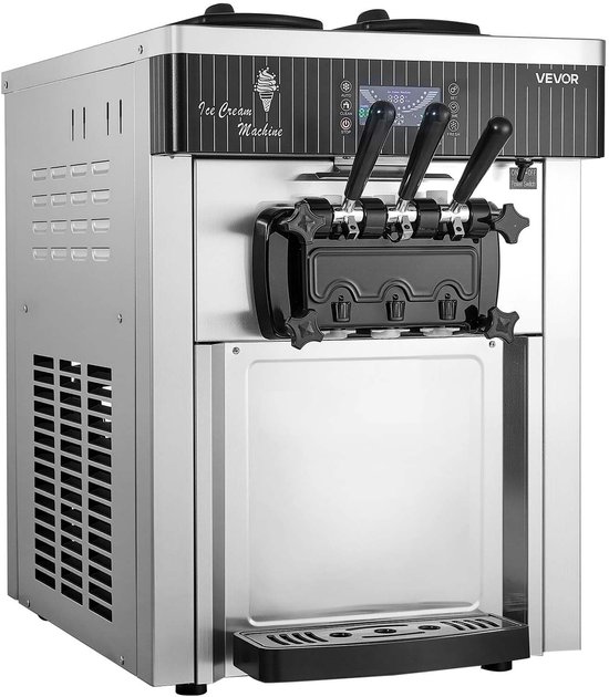 VEVOR Commerciële Ijsmachine met Een Capaciteit van 20-28 l/u, Softijsmachine van 2200 W met 2 x 6 L Containers, Voorkoeling, Zelfreiniging en LED-display, Tafelmodel voor Snackbars, Dessertwinkels en Cafés, Zilverkleurig van Merkloos — afbeelding 2