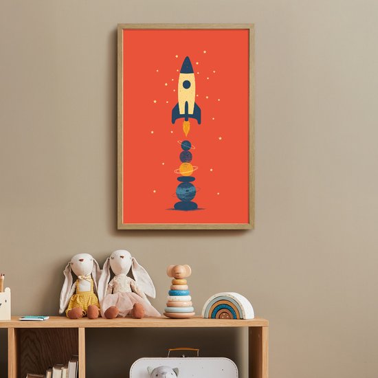 Nachtlampje 40x60 cm - Kinder lamp - Raket - Planeten - Rood - Tafellamp kinderkamer draadloos - Slaapkamer lampje - Bedlamp kinderen - Kinderlampje - Wandlamp babykamer - Nachtlampjes van Merkloos — afbeelding 3