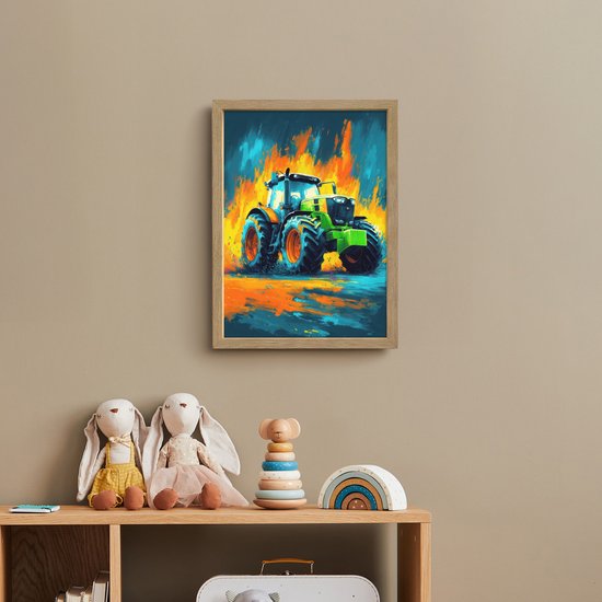 Nachtlampje 30x40 cm - Kinder lamp - Abstract - Tractor - Groen - Tafellamp kinderkamer draadloos - Slaapkamer lampje - Bedlamp kinderen - Kinderlampje - Wandlamp babykamer - Nachtlampjes van OnlyWow — afbeelding 3