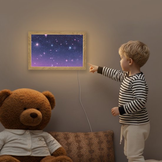 Nachtlampje 30x20 cm - Kinder lampje - Hemel - Sterren - Blauw - Tafellamp kinderkamer - Slaapkamer lamp - Bedlamp kinderen - Kinderlampje stopcontact - Wandlamp babykamer - Nachtlampjes van OnlyWow — afbeelding 5