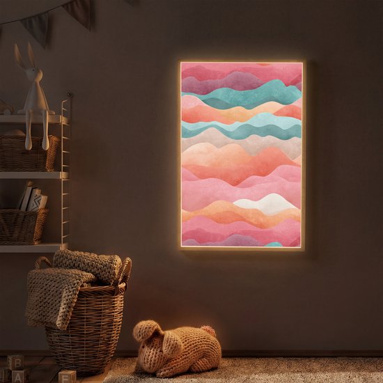 Nachtlampje 60x90 cm - Kinder lamp - Golven - Kleurrijk - Abstract - Tafellamp kinderkamer draadloos - Slaapkamer lampje - Bedlamp kinderen - Kinderlampje - Wandlamp babykamer - Nachtlampjes van Merkloos — afbeelding 2