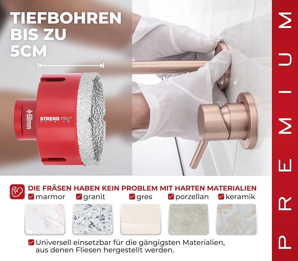 Diamant Boorkroon Set voor Tegels, Glas en Graniet (20-68 mm)