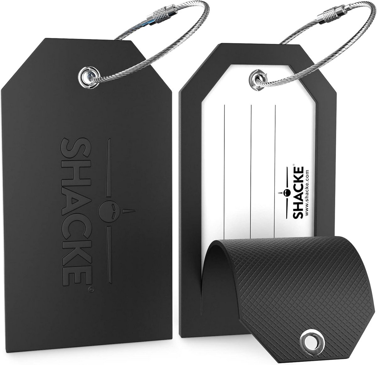 Set van 2 Luggage Tags met Volledige Bescherming en Stalen Lussen - Zwart