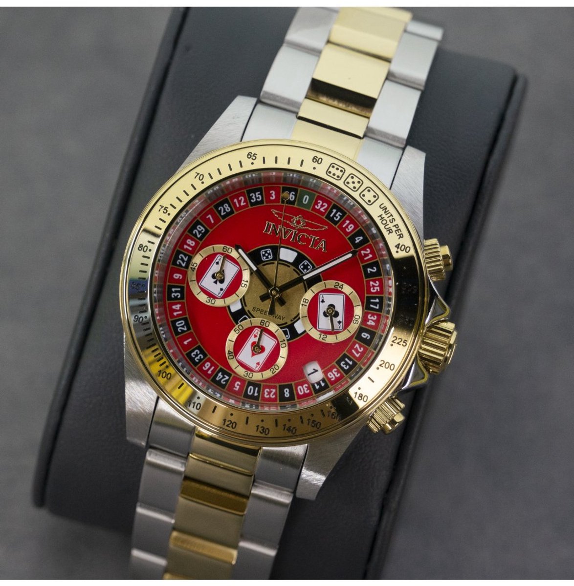 Invicta Speedway 50495 Heren Horloge - Waterdicht - Analoog - Quartz Uurwerk - Roestvrij Staal met rode Wijzerplaat - 39mm