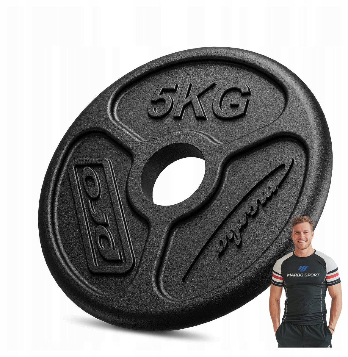 Marbo Sport - Olympische halterschijf - Olympic Weight Plate - 5 kg - Gietijzer - Boring 51 mm - Voor krachttraining en thuisgym en Home Gym - Zwart