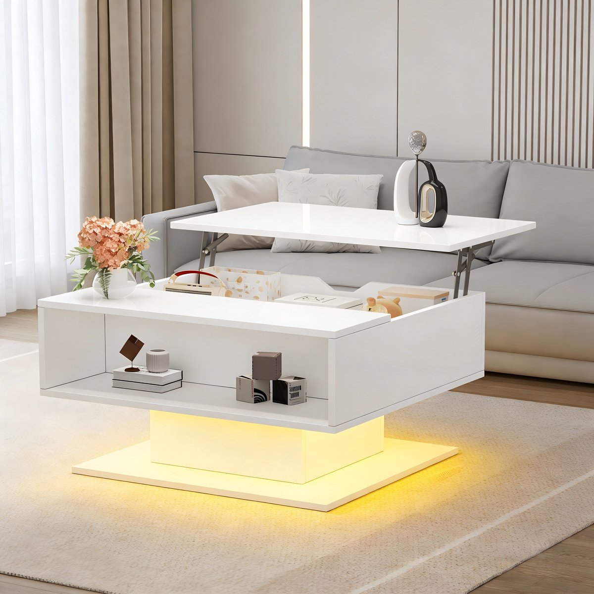 HAUSS SPOLE Salontafel - In Hoogte Verstelbaar Met Hydraulische Lift En Ledstrip - Met Opb