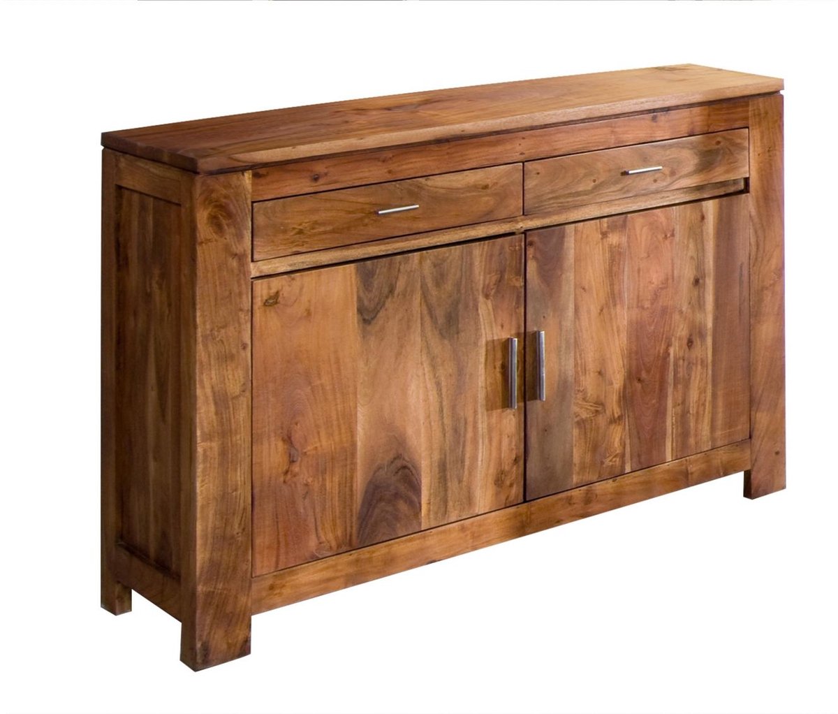 MASSIVMOEBEL24 .DE acacia commode / ladekast lichtbruin massief hout 120x45x90 cm (BxTxH) gelakt volledig massief gemonteerd SHAMAN #60
