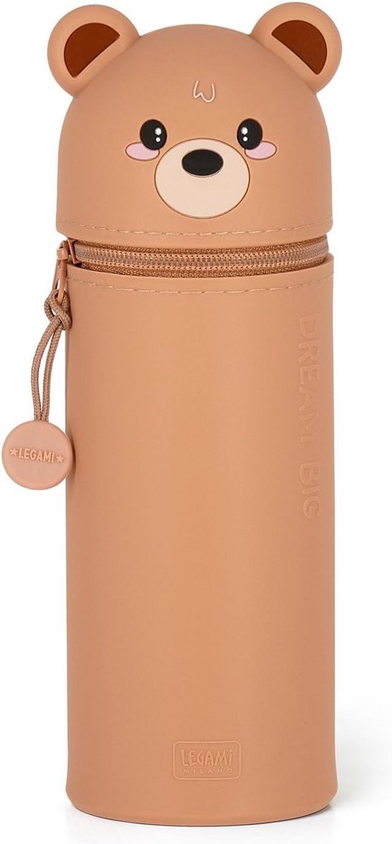 Zachte siliconen pennenetui in teddybeervorm - Kawaii 2-in-1 pennenhouder met ritssluiting - Perfect voor kleurpotloden en viltstiften - H 18,5 cm