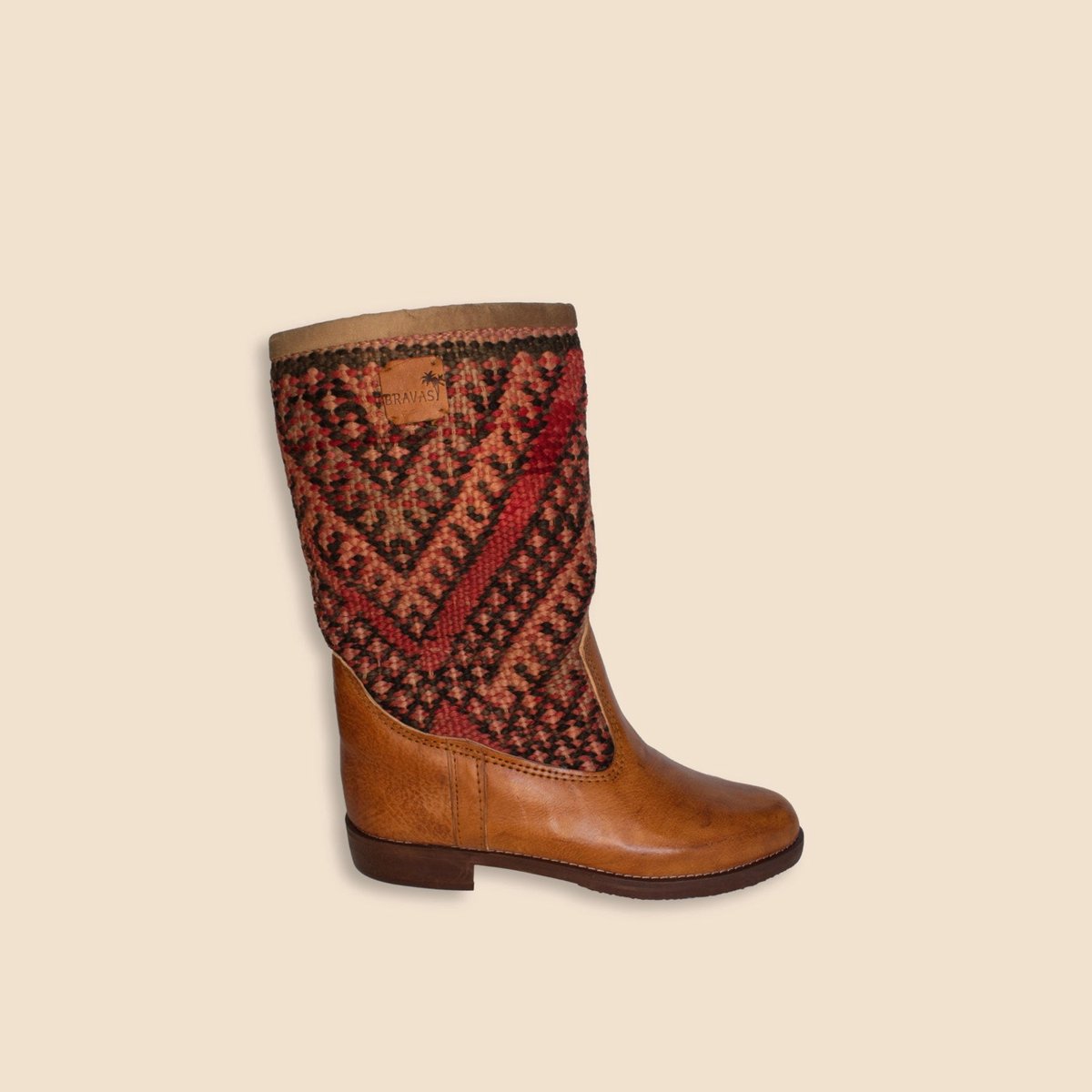 Kelim Boots | Cognacbruin Leer | Marokkaanse Kelim | Maat 40 | Lavinia | Bravas Boutique