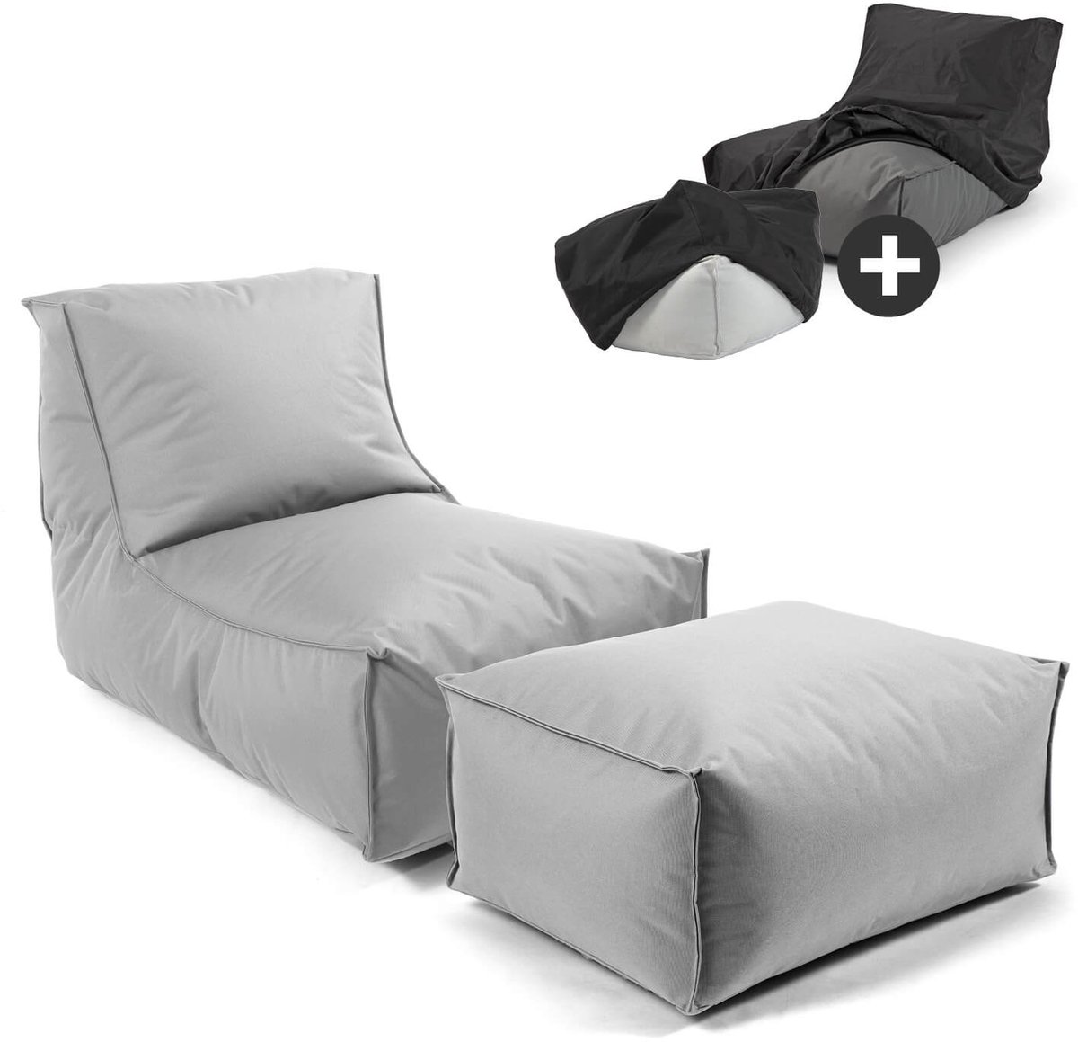 mokebo Zitzak met hocker en beschermhoes voor kinderen & volwassenen 'Der Sundowner', Bean Bag met vulling of vloerkussen in Grijs