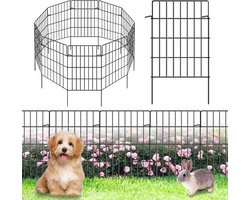 10pcs Garden Fence Animal Barrier Fence 3.8cm Spacing, Total 3.3m(L)x 61cm(H) Stainless Metal Wire Garden Locker Dog Fences Border for Outdoor Flower Bed Decor Black