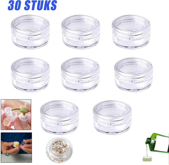 30 stuks Nagelkunst potje - mini crème potjes - proef potjes - Lege reisverpakkingen, lekvrije navulbare cosmeticapotjes cosmeticaproefpotjes met deksels potjes voor lippenstiftscrub zelfgemaakte cosmetica-opbergdoosjes - Proefflesjes - 3g