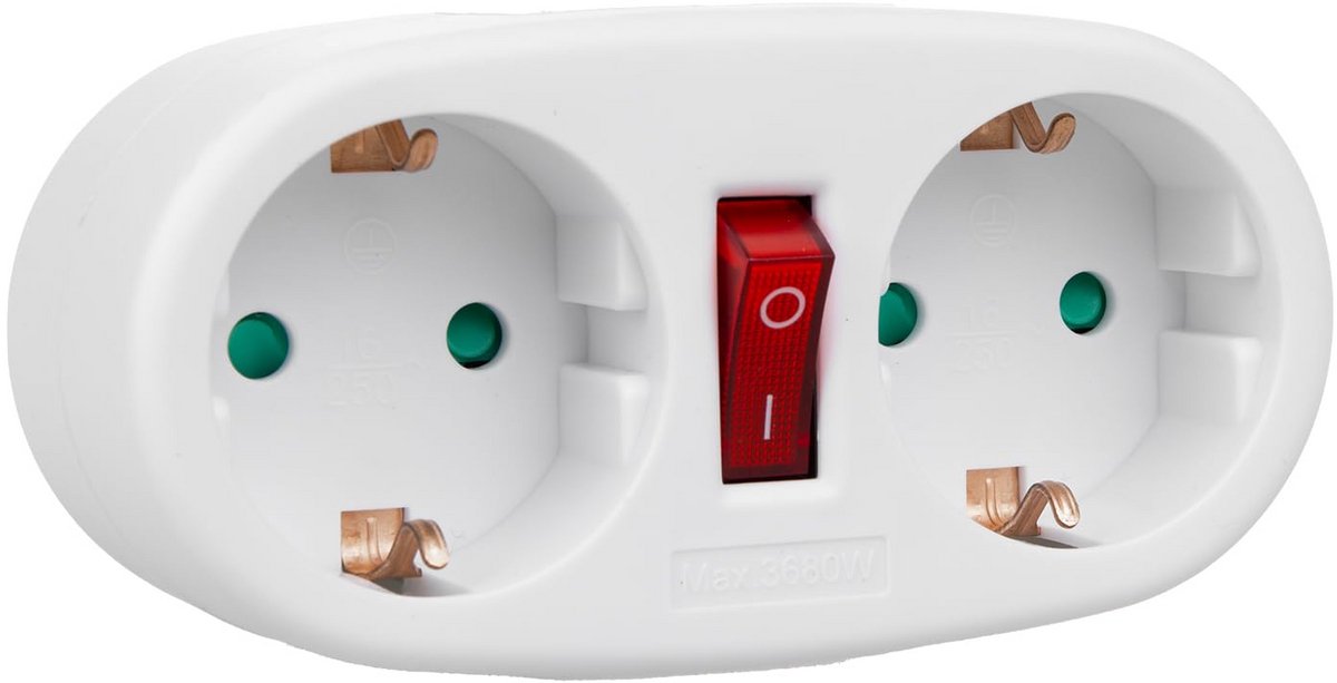 Stopcontact Splitter met 2 Stopcontacten en Aardlekschakelaar Type F 2x16A