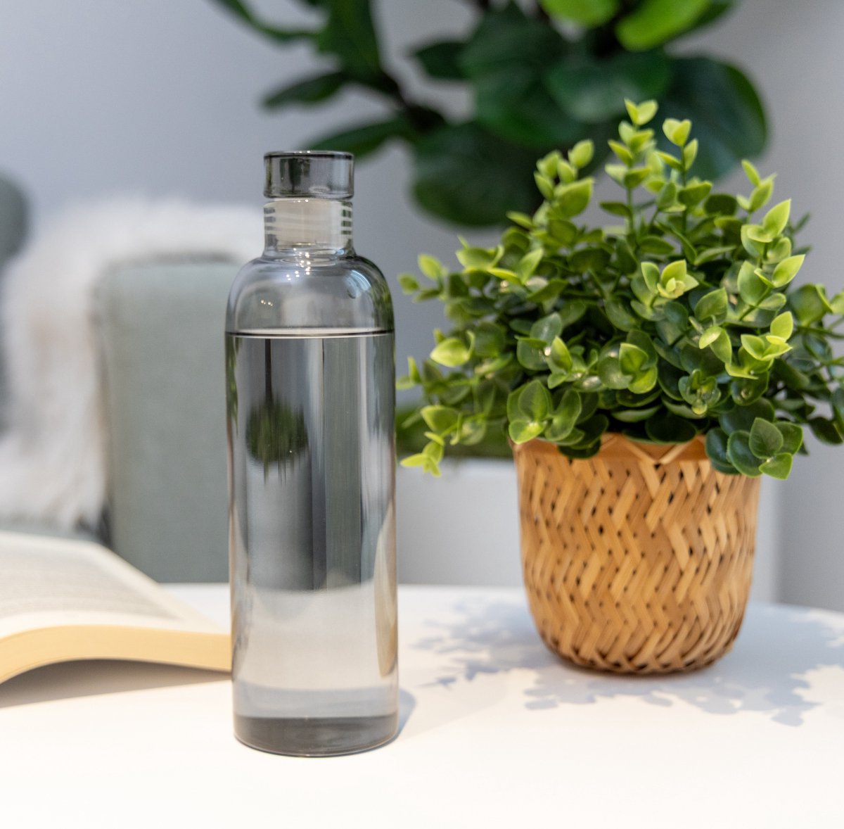 Ventji® Glazen drinkfles - 2 stuks - Waterfles glas - 500ML - Glazen dop - Duurzaam - Lekvrij - Smoked Black - Met Neopreen Beschermhoes — afbeelding 5