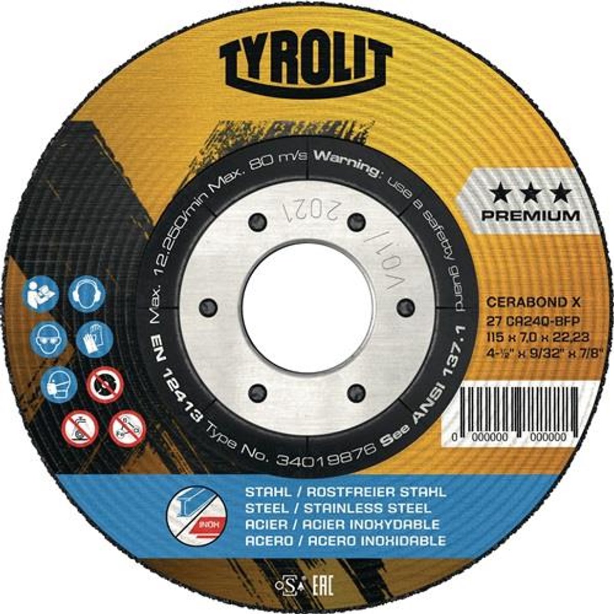 TYROLIT Doorslijpschijf CERABOND X D 125 x S 7 mm - 34387126