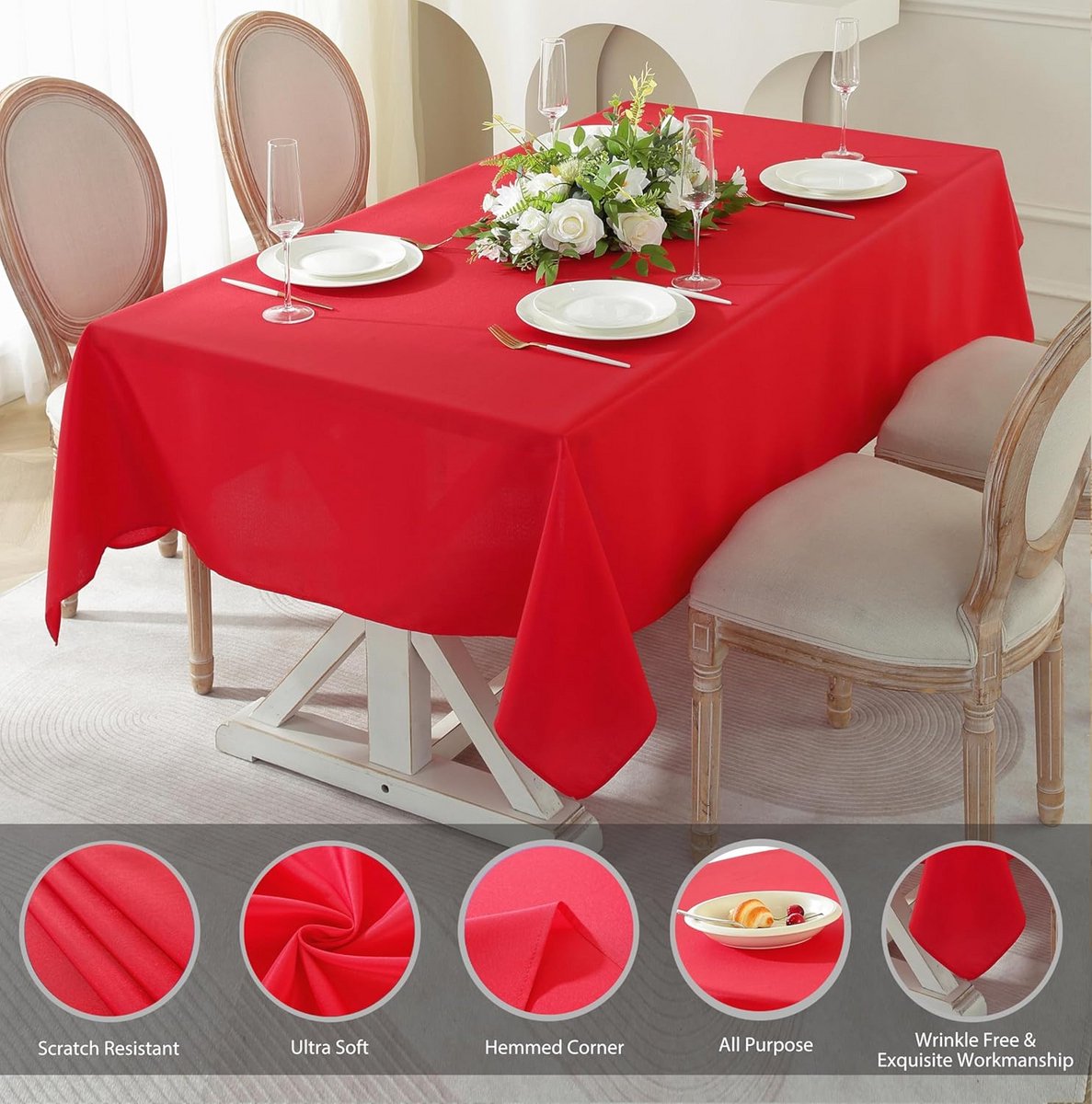 Rood Rechthoekig Tafellaken Polyester 90" x 132" voor Feest en Banket