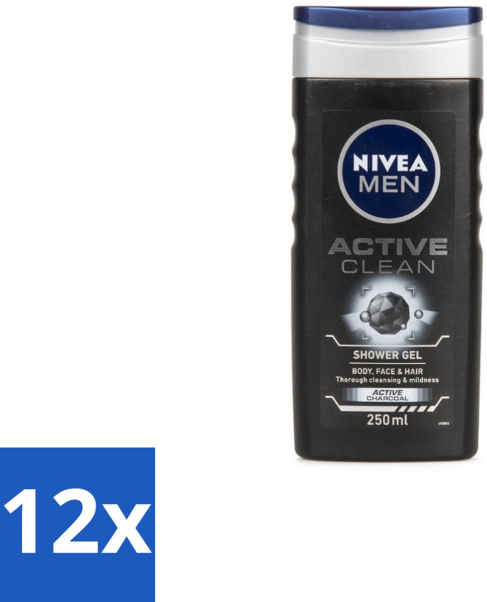 NIVEA Men Douchegel Active Clean 250 ml - Voordeelverpakking - 12 stuks